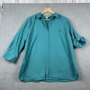 Jaclyn Smith Shirt Womens XXL Teal Linen Cotton Roll Tab Button Up Top Beachy